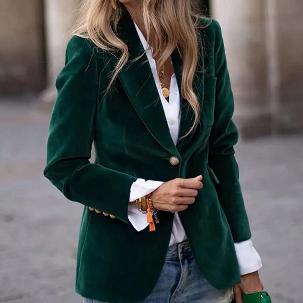 Green Casual Women's Premium Velvet Blazer jacket - Picture 1 of 5
